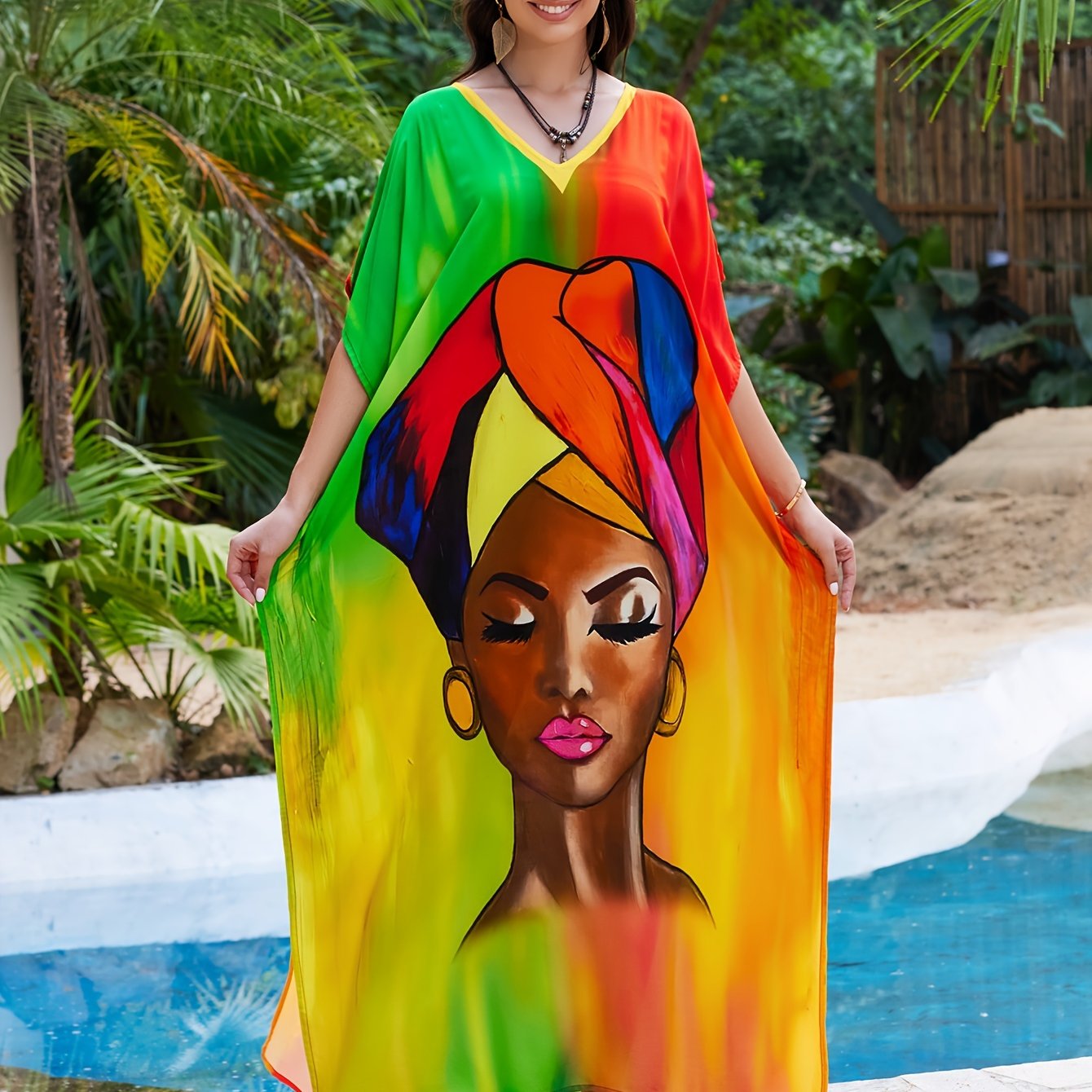 Colorful Boho Chic Kaftan Beach Cover-Up for Women - Loose Fit with Side Slits, Sun Protection, Easy to Wash