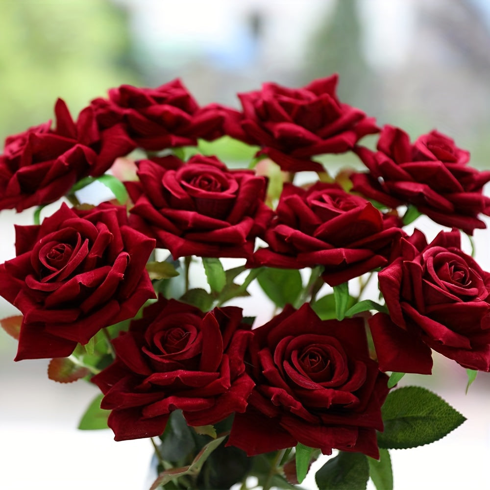 10 fake roses with stems for home, wedding, or office décor. Ideal for Valentine's Day, proposals, weddings, and aesthetic décor.