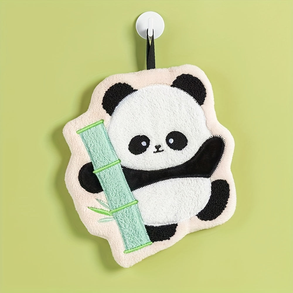 Christmas themed Charming Panda Bamboo Hand Towels with high absorbency, Coral Fleece material, and machine washable - ideal for kitchen or bathroom.