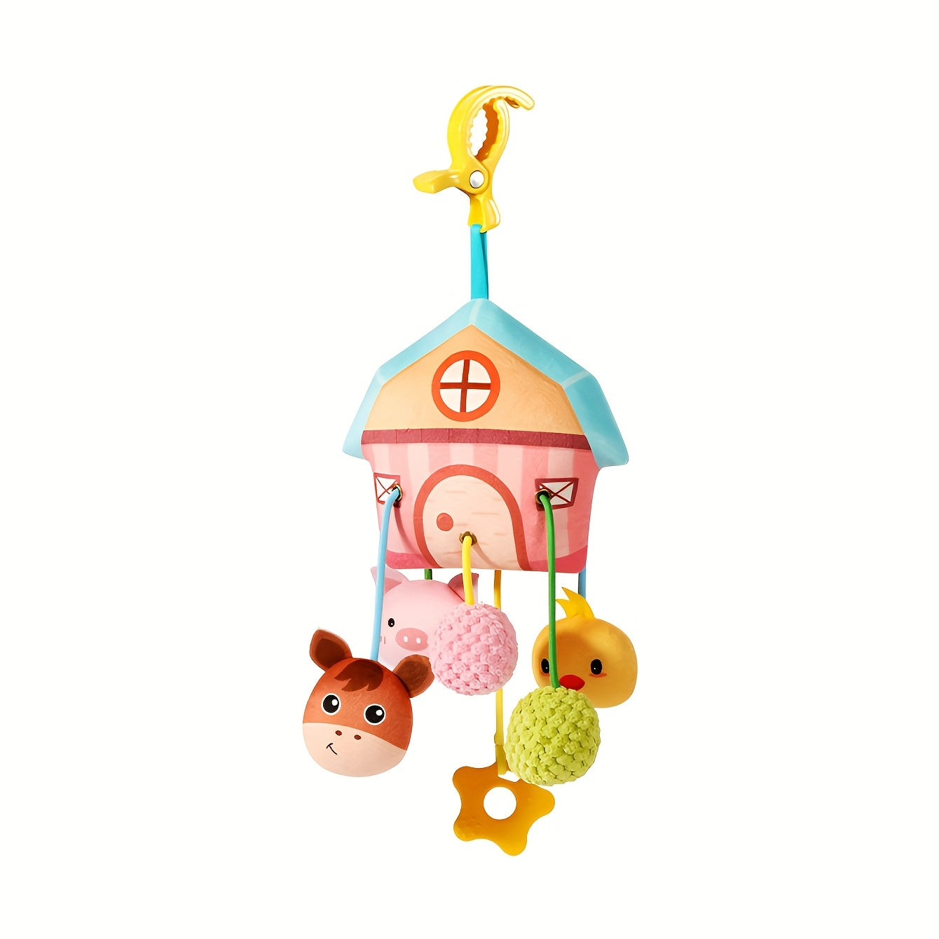 Children's cartoon bed hanging toy with bell, made of nibble-safe polyester, multi-colored, lightweight and portable, with rope and pendant light, easy to carry.