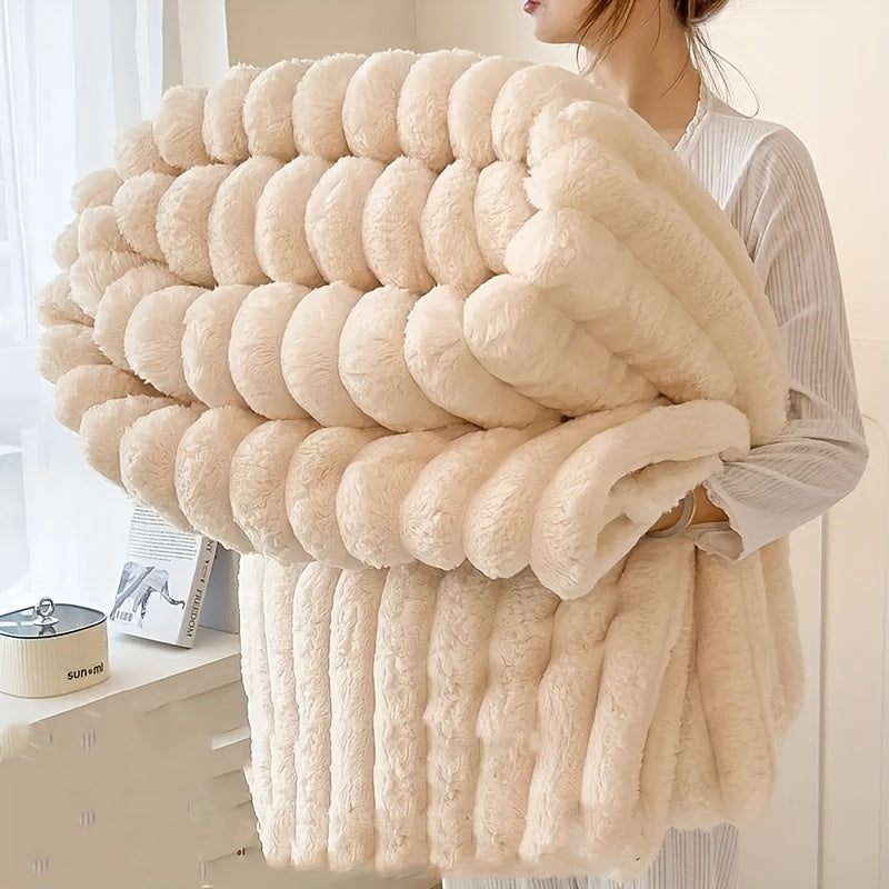 Warm up for autumn and winter with this versatile rabbit plush pull rod cover blanket. Perfect for single or double use in the bedroom, hotel, or dormitory, this super large and thickened blanket is sure to keep you cozy all season long.