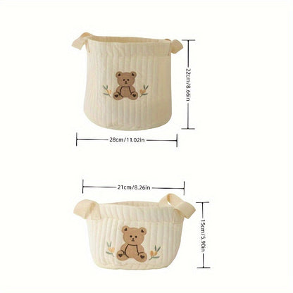 Durable and Foldable Storage Basket with Bear Embroidery - Ideal Organizer for Diapers, Clothes, Toys, and Bedding - Perfect for Multipurpose Use