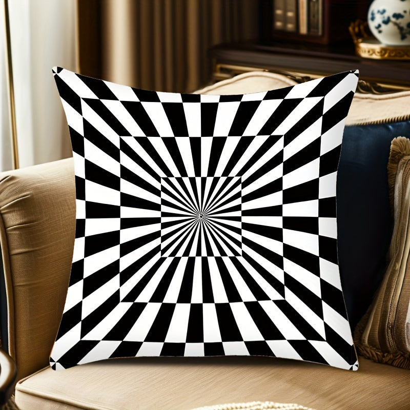 1pc Peach Skin Velvet Black And White Striped Pillowcase, Double Sided Print, 44.96cm*44.96cm, Perfect for Office, Living Room, or Party Atmosphere. Pillow insert not included.