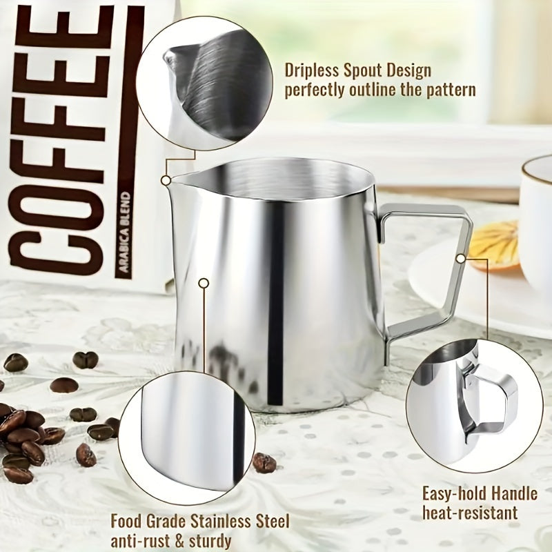 1pc 600ml Handheld Stainless Steel Manual Milk Frother Pitcher - Perfect for Latte, Cappuccino, and Espresso - Ideal for Home, Restaurant, Hotel, Coffee Shop, or Office Use