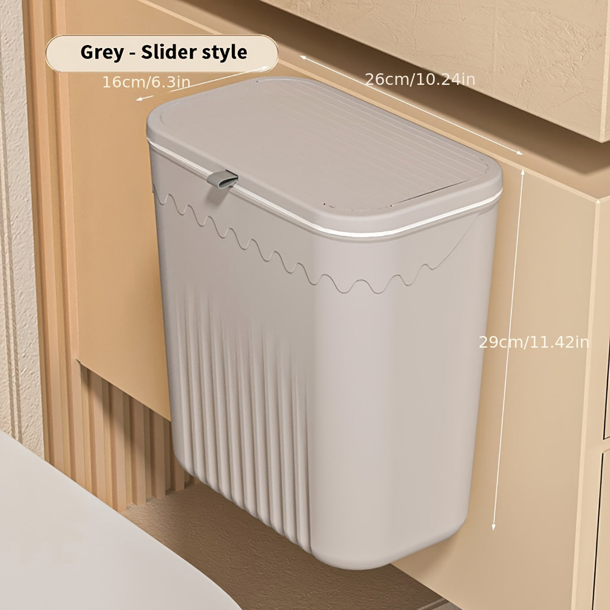 Wall-Mounted Plastic Trash Can with Slide Lid, High Capacity, Stylish Design, Perfect for Kitchen, Bathroom, Bedroom, or Diaper Disposal