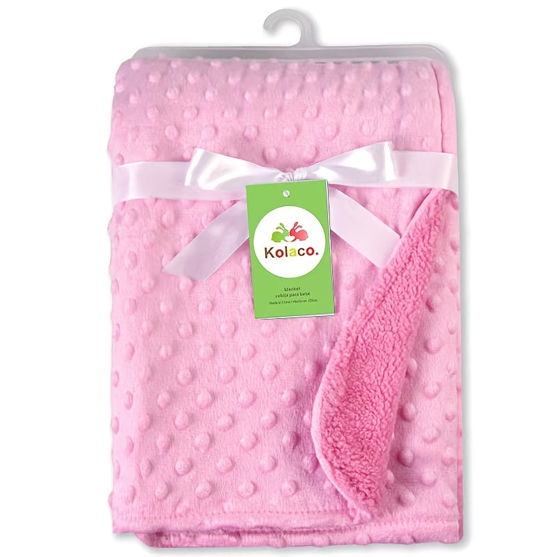 Soft and cozy double-layer baby blanket made from thickened polyester knit material. This blanket is breathable, warm, and provides a soft touch for newborns. It is ideal for use in strollers and can be used in all seasons. Please note that this blanket