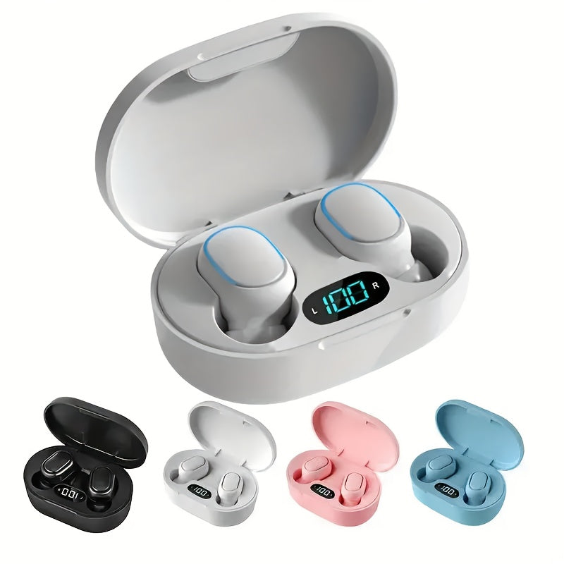 Wireless in-ear headphones with LED display, USB-C charging, media control, condenser mic, and rechargeable battery. No charger included.