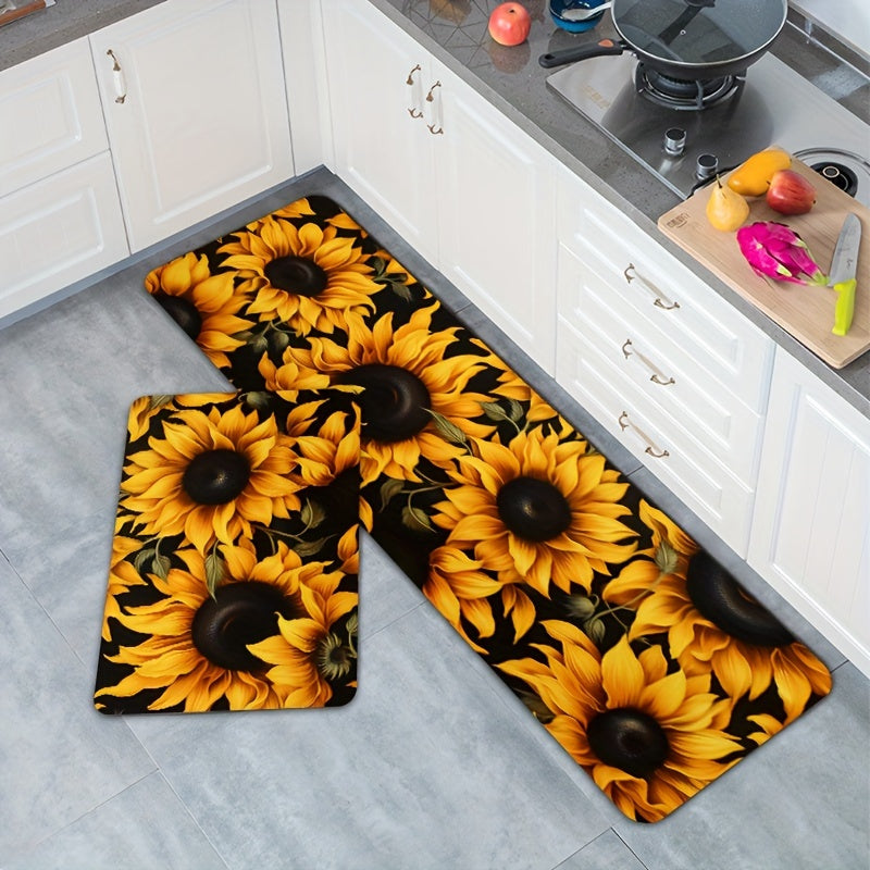 Sunflower Pattern Rug with Non-Slip Backing - Perfect for Kitchen, Bathroom, and Outdoor Use, Easy to Clean Machine Washable Polyester Mat, Ideal for Toilet or Bath Mats, Features a Cheerful Sunny Floral Design, Adds a Lovely Touch to Your Bathroom Decor