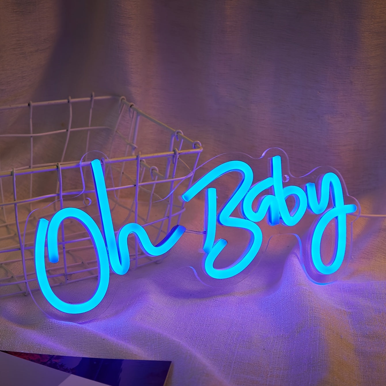 1 piece LED neon sign "Oh Baby" with switch control and USB power, no batteries needed, for bedroom wall decor.