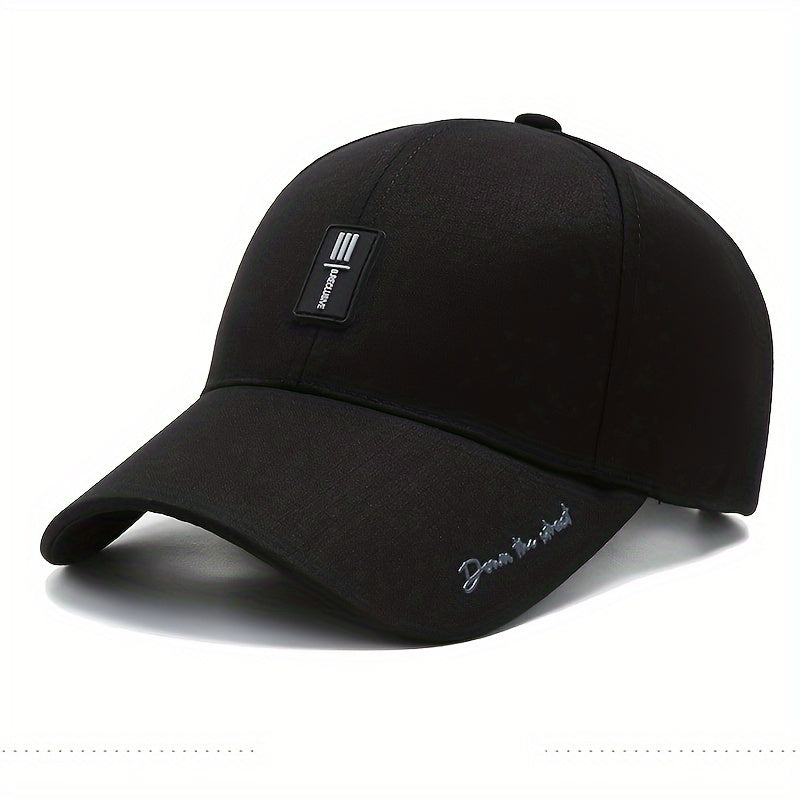 Casual baseball cap with embroidered lettering, made from lightweight, non-stretch fabric. Hand washable and suitable for all seasons.