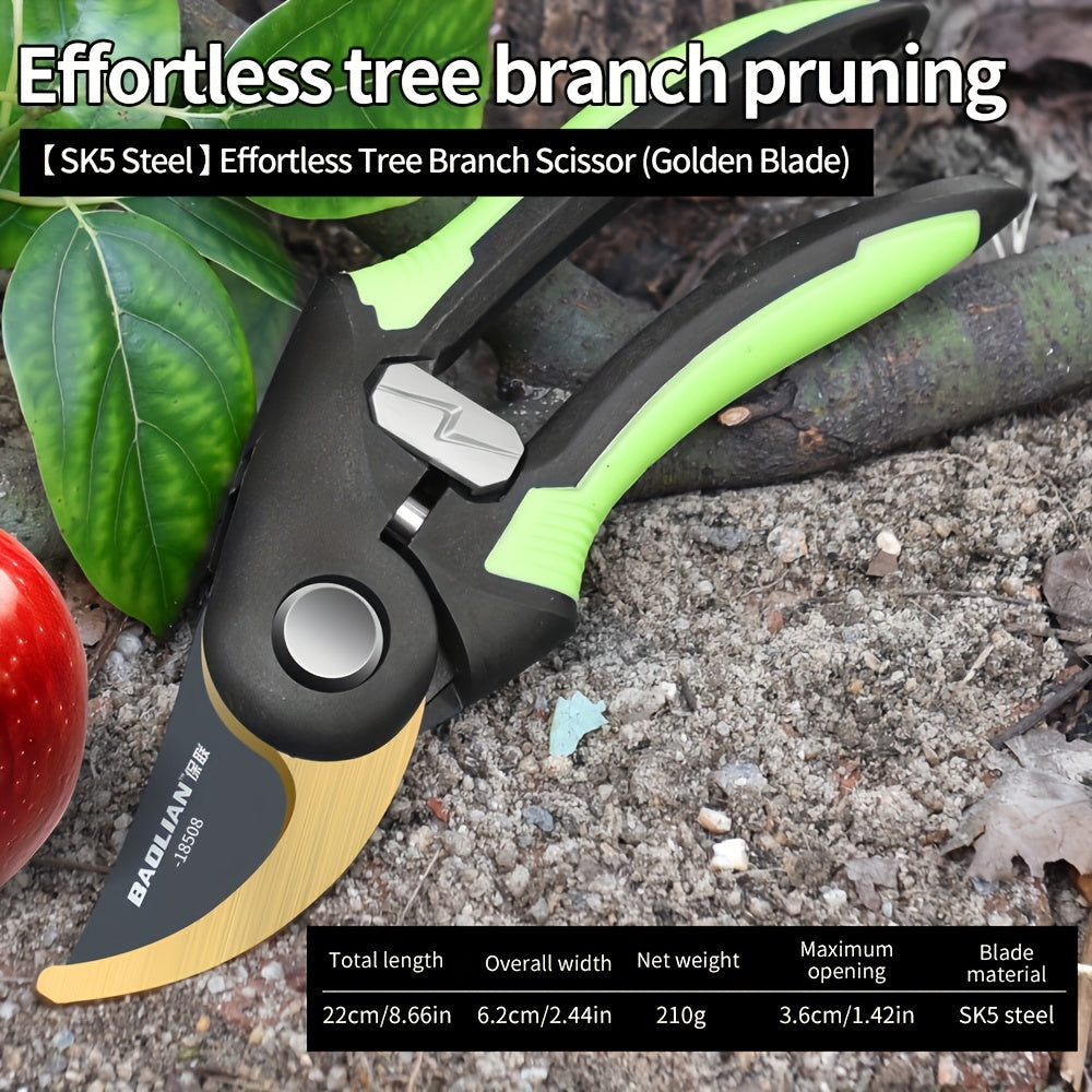 Professional pruning shears for gardening, ideal for trimming tree branches and floral arrangements.