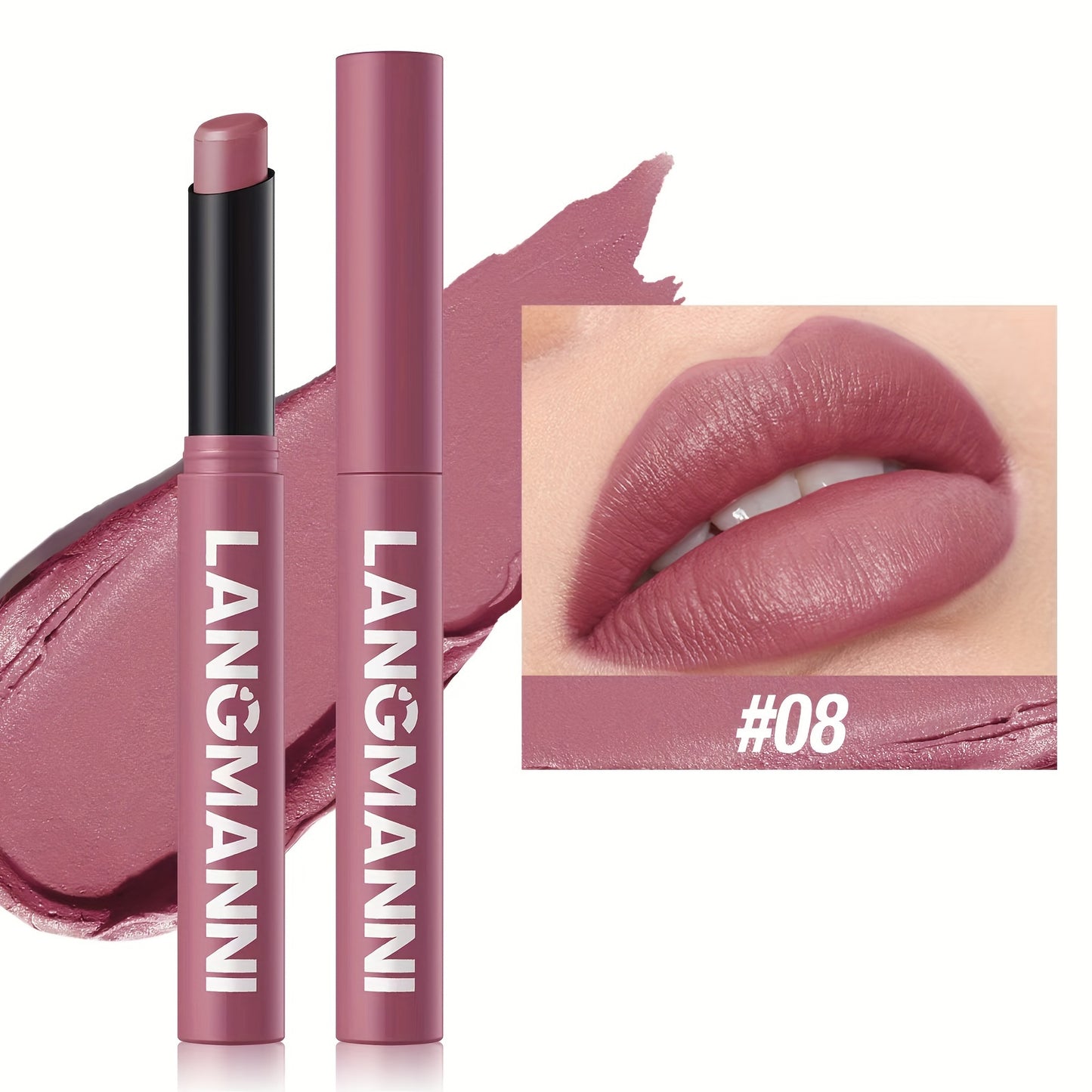 Matte lipstick in 12 shades for all skin tones in berry and mixed colors, long-lasting and vibrant.