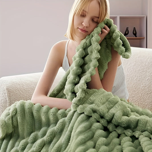 Upgrade your comfort with this dual-sided striped fleece throw blanket. The ribbed texture adds a touch of luxury, while the cozy and warm material makes it perfect for any season. Whether you use it for naps, in the office, or in the bedroom, this