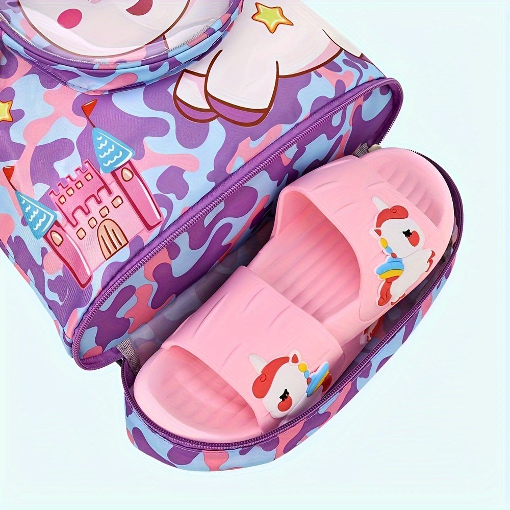 Purple swim bag with dry/wet separation, stylish cartoon design, ideal for sports and travel.