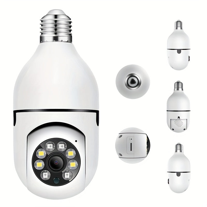 Wireless Security Camera Light Bulb with Smart Features: Suitable for Indoor and Outdoor Use, Equipped with 2-Way Audio, Motion Detection, Alarm Alerts, and Pet Monitoring Capability.