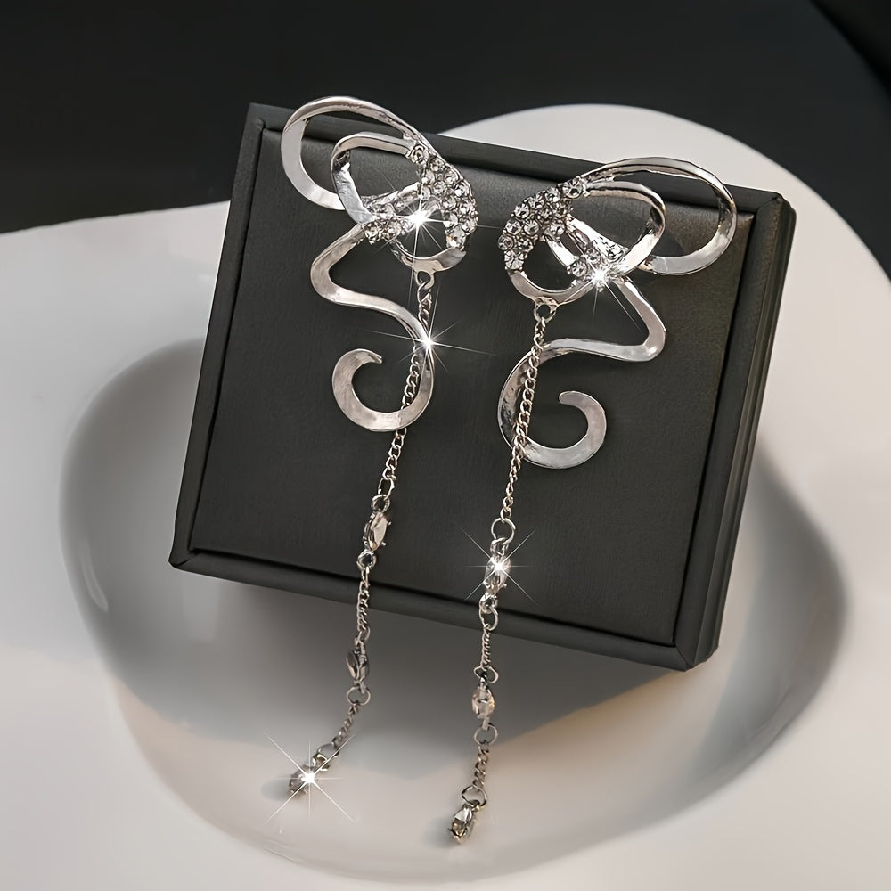 Pair of Stunning Vana Butterfly Tassel Drop Earrings Featuring Shimmering Cubic Zirconia, Crafted with S925 Sterling Silver Posts - Exquisite Ribbon Hollow Design Perfect for Parties and Gifting