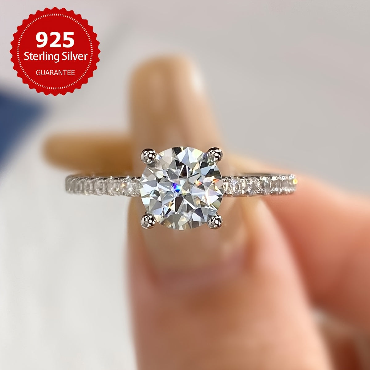 Luxurious Sterling Silver 925 Moissanite Engagement Ring for Women, featuring an elegant design with a 4-Prong Solitaire Wedding Band. This Noble Bridal Jewelry Gift is perfect for Valentine's Day and is suitable for any season.