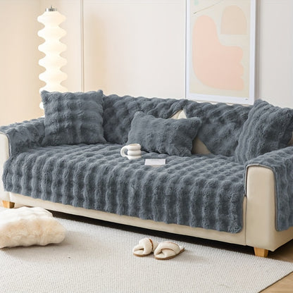 1pc Thick Plush Sofa Cover - Imitation Rabbit Material, Perfect for Winter, Protects Furniture in Bedroom, Office, Living Room.