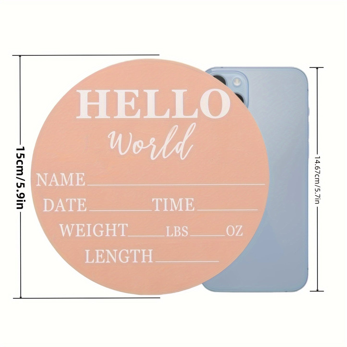 Wooden Birth Announcement Keepsake Plaque - "Hello World" Commemorative Sign with Space for Photo Props and Memory Display of Fillable Details