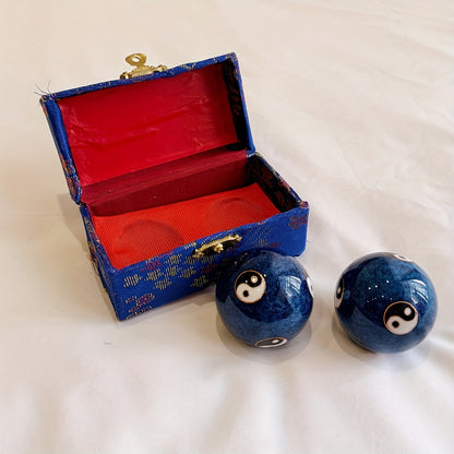 Chinese Vintage Tai Chi Yin Yang Metal Massage Balls for Hand Relaxation, Stress Relief, Wrist Exercise, Hand Therapy, with Travel Case - Ideal Holiday Gift.