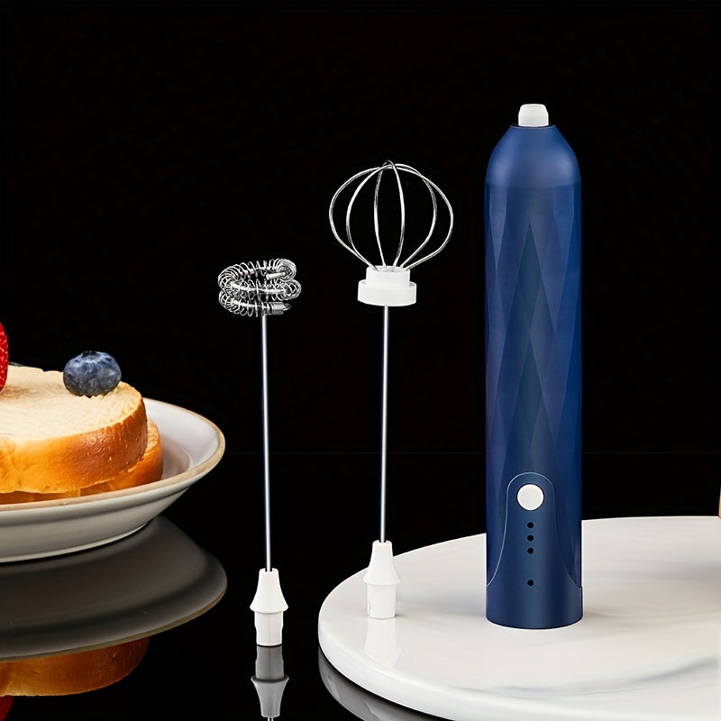 The Portable Electric Egg Beater features a 3-Speed USB Milk Frother and Hand Held Coffee Whisk. This Stainless Steel Kitchen Gadget includes a Built-in Lithium Battery with a Rechargeable 600mAh capacity, perfect for Smooth Frothing.