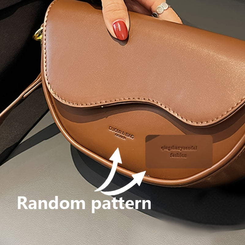 2024 Trendy Vintage Saddle Bag for Women, Crossbody Shoulder Underarm Bag with Polyester Lining, Buckle Closure, Edge Paint Detail; Versatile for Various Occasions - Black/Khaki/Light Brown.