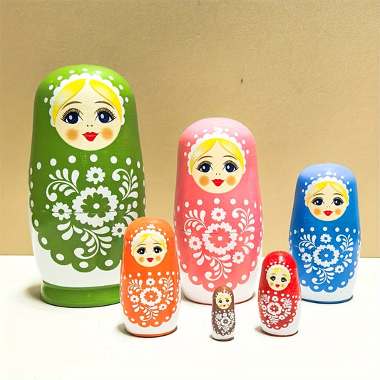 Colorful handcrafted wooden nesting doll set - ideal for gifts, decorations, and miniatures. Perfect for Christmas and Thanksgiving.