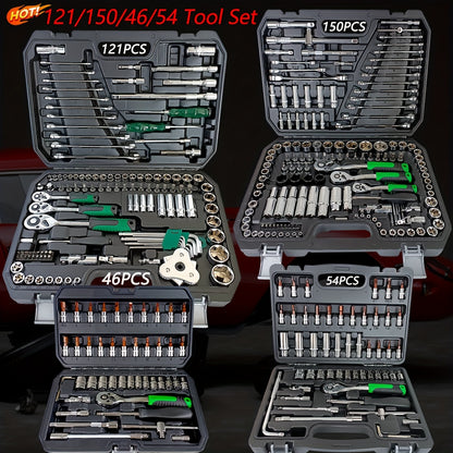 46/121/150/216pcs Steel Tool Set for Home, Garage, Car, Motorcycle, Bicycle. Uncharged, battery not included. Comes in 4 combinations, ideal gift for father.