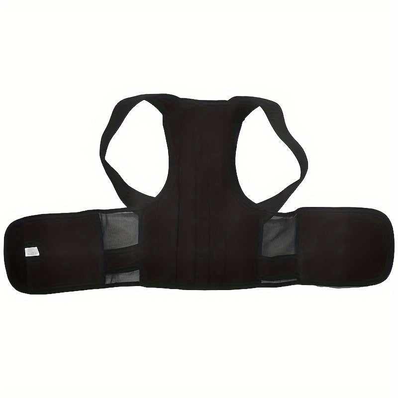 Adjustable men's vest with wide waist support and back brace made of neoprene, polyester, and nylon blend, in a sports style.