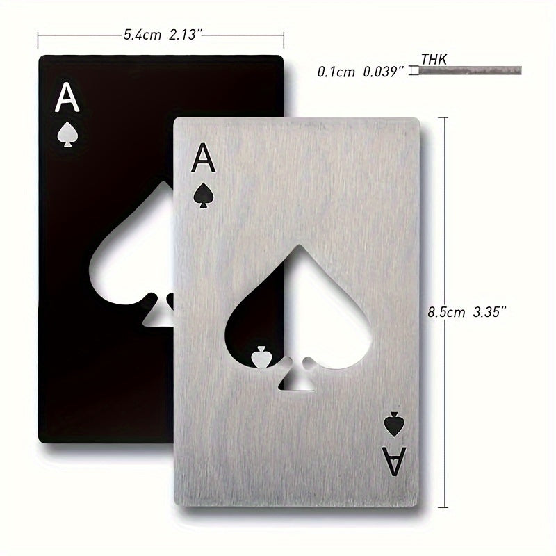 Ace of Spades bottle opener - metal, poker card design, stainless steel, pocket-sized, room decor.