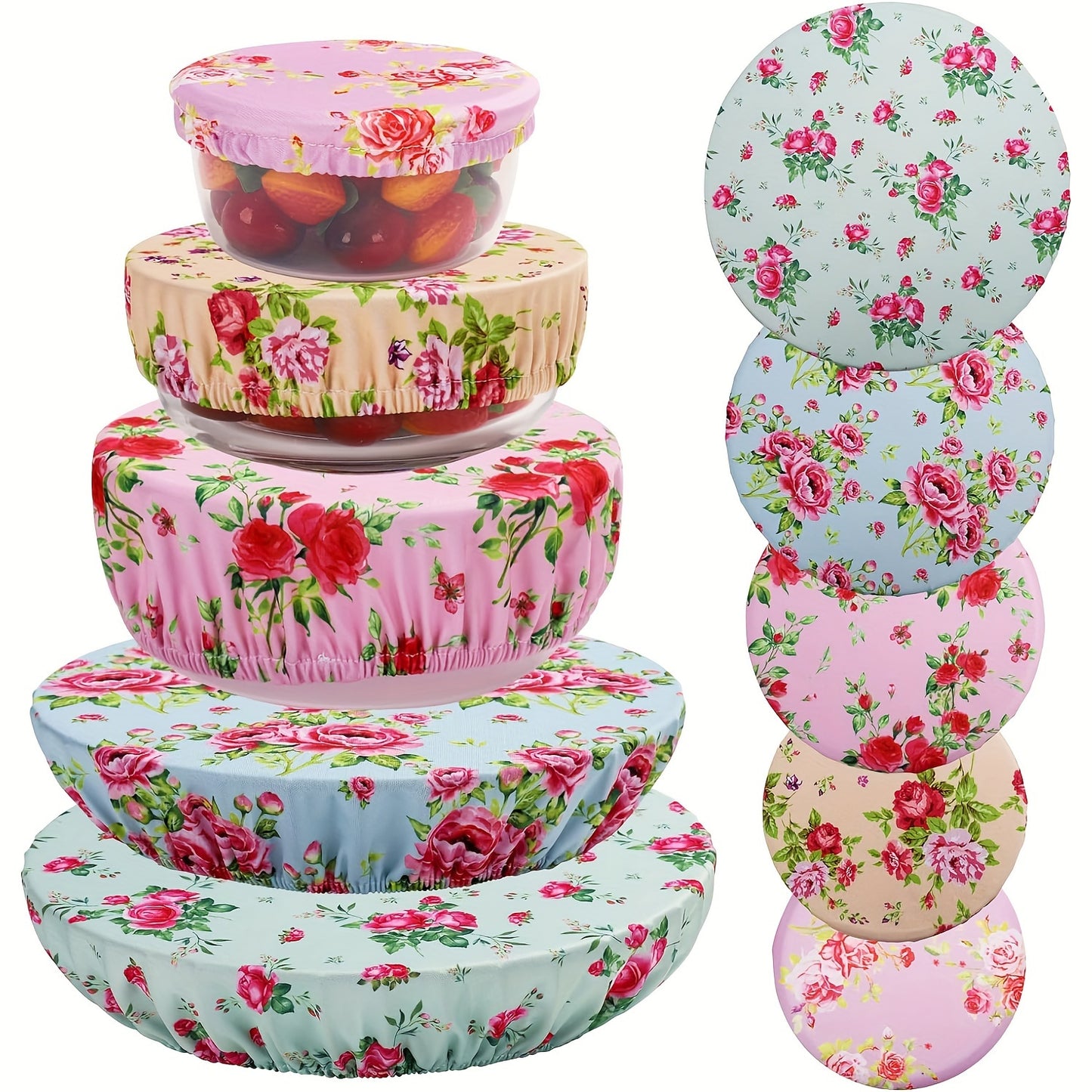 5 Reusable Fabric Bowl Lids in 5 Sizes for Food Storage