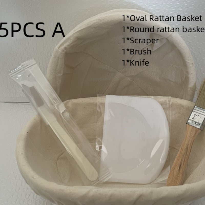 Newly designed Rattan Bread Proofing Basket Set ideal for both Professional and Home Bakers. Food-Safe Dough Fermentation Tools included in the Set for perfect Sourdough loaves.