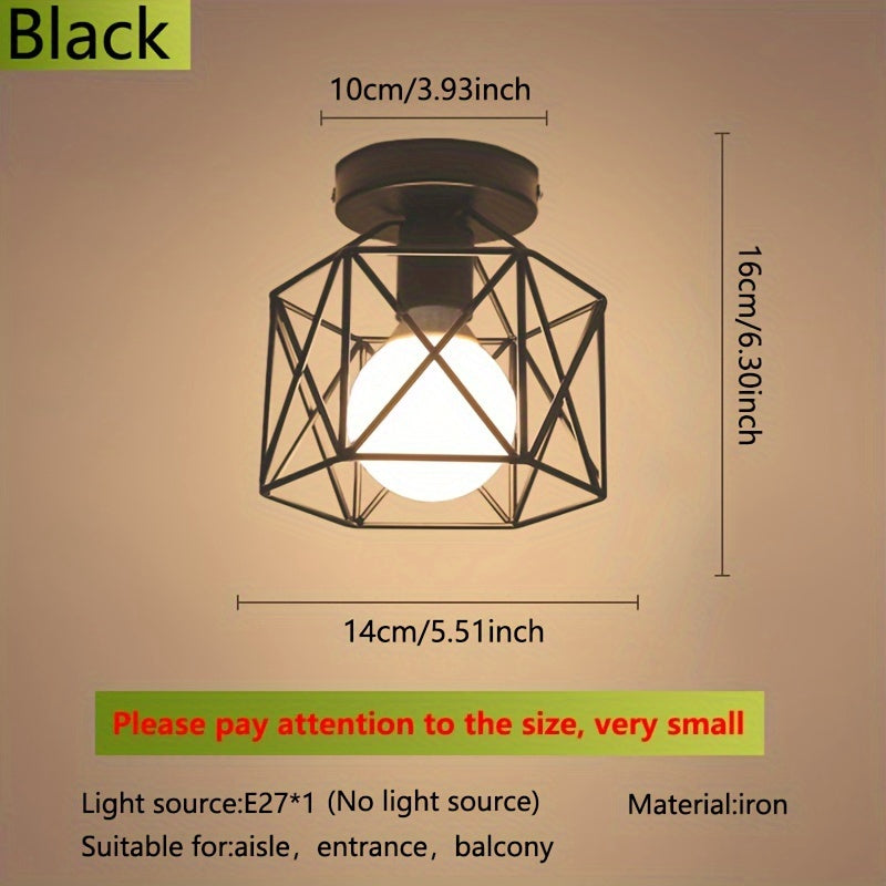 Modern Nordic Black Iron Ceiling Light with E27 Base, Geometric Design, Semi-Flush Mount Installation for Bedroom, Hallway, Balcony, Kitchen.