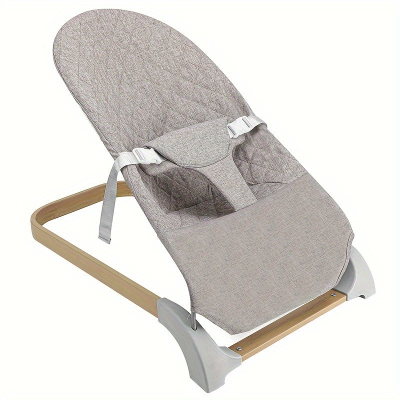 Youngsters Bouncer Seat in Khaki with Wood-Look Base - Made of Steel, Assembly Needed, Perfect for Kids