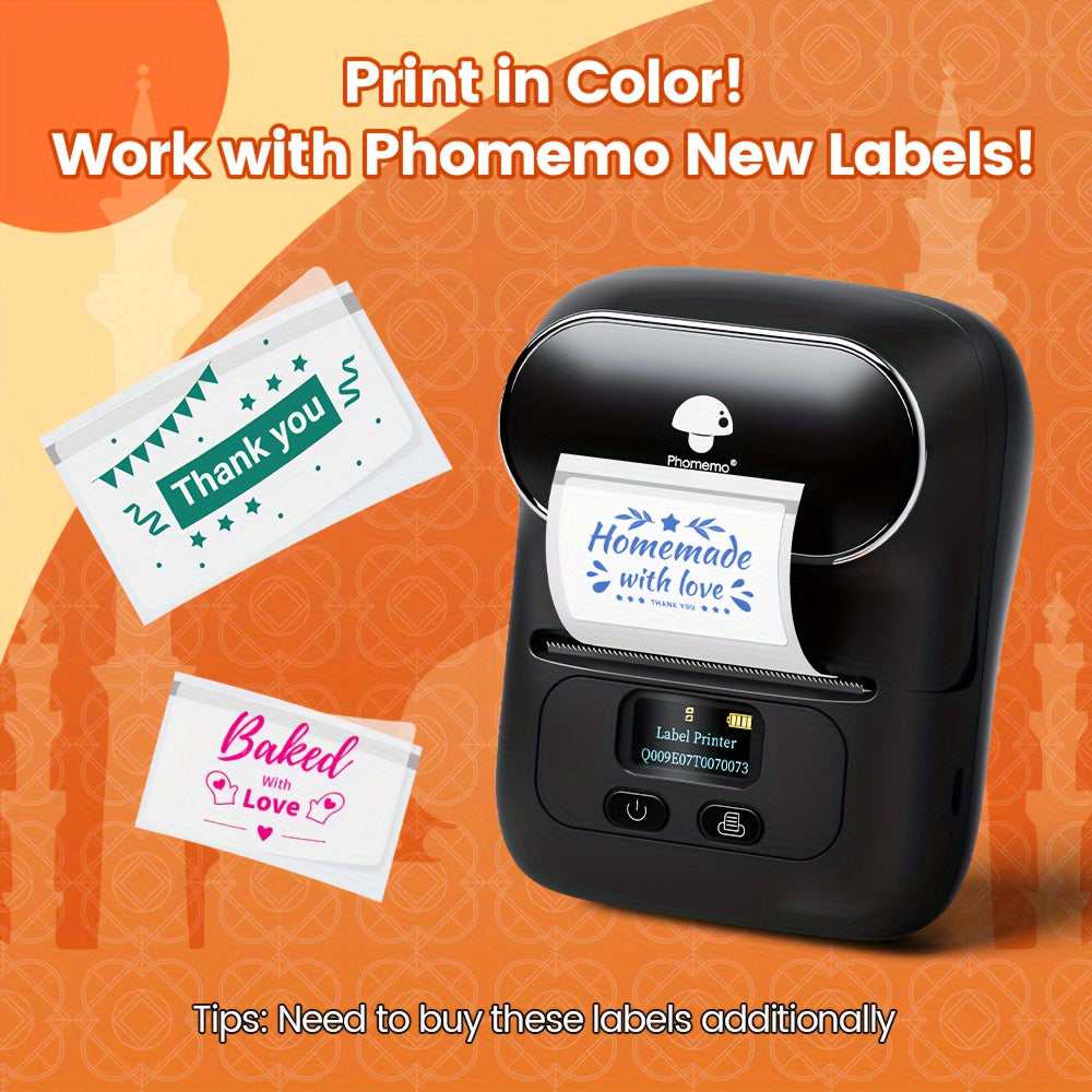 Phomemo M110 Wireless Label Printer with 40x30mm Sticker Roll, ideal for businesses and office use, with wireless connectivity for phones & PCs.