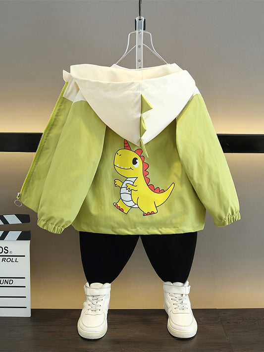 Boys' stylish zip-up dinosaur hoodie for cozy spring and autumn wear.