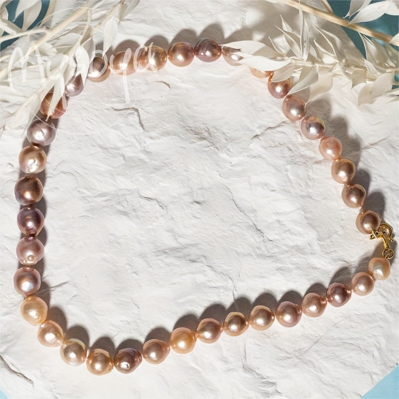 Exquisite Baroque Pearl Necklace in Purple & Pink - Handcrafted with 10-12mm Natural Freshwater Pearls and a Golden Clasp, Presented in a Gift Box - Ideal for Everyday, Special Occasions, and Celebrations such as Birthdays, Anniversaries, and Valentine's