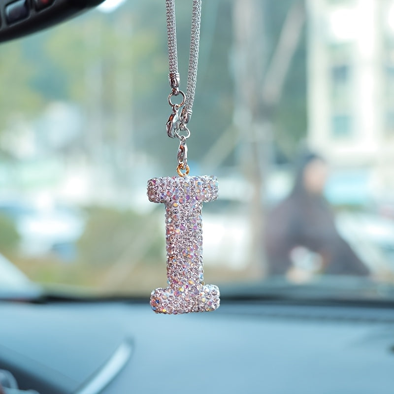 Crystal Bling Alphabet Letter Pendant for Vehicle Mirror - Durable Metal Material