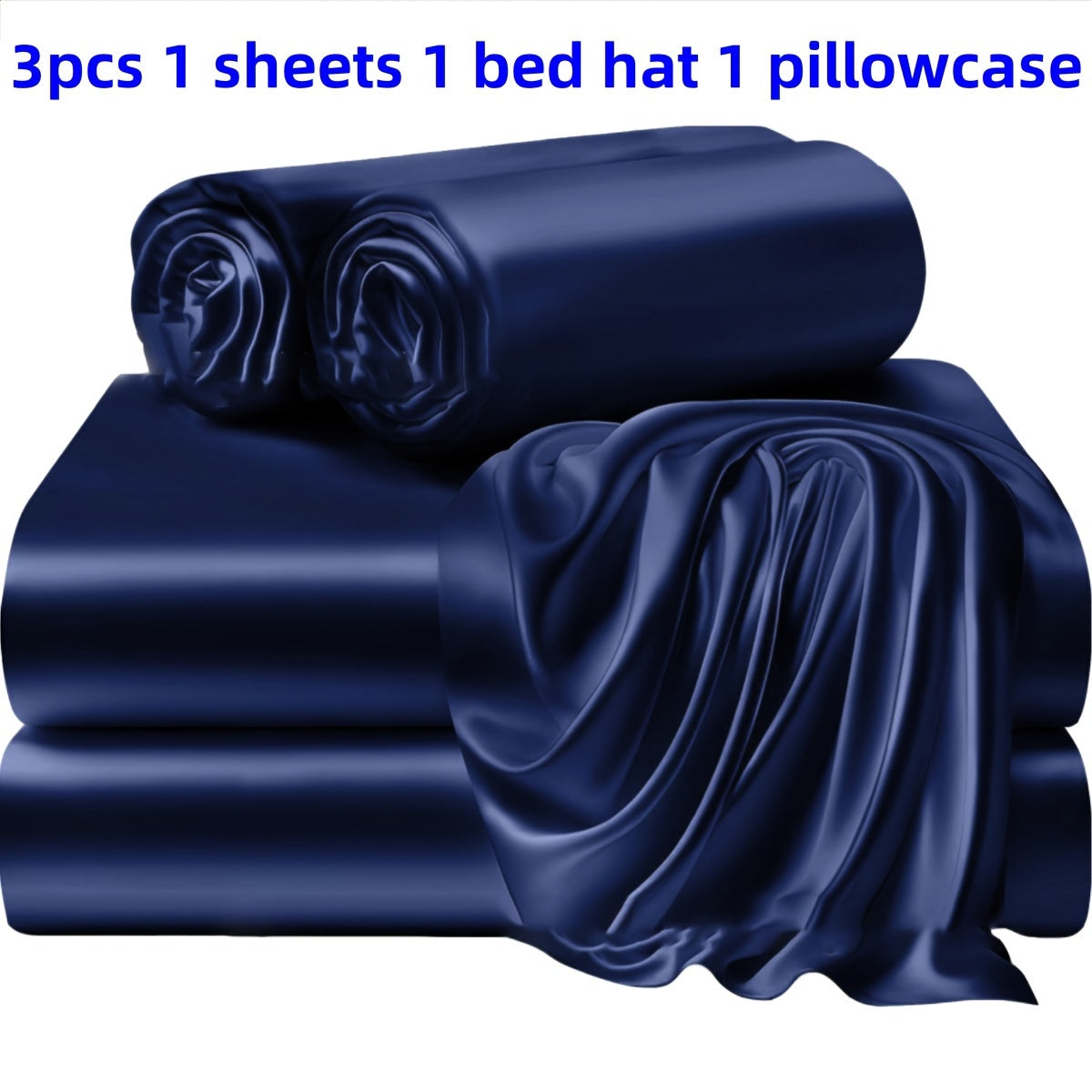 A set of three or four solid color bed sheets and bed skirts, along with half the number of pillowcases, all soft and silky.