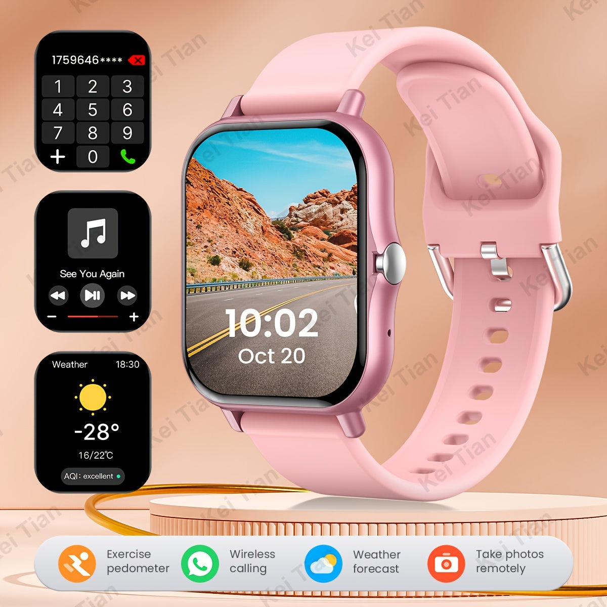 Stylish 4.65cm smartwatch with wireless connectivity, touch screen, multi-sport tracking, customizable wallpaper, and beige strap - ideal for Android phones.