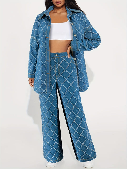 Women's Plaid Craft Denim Two-piece Set, item number 218571