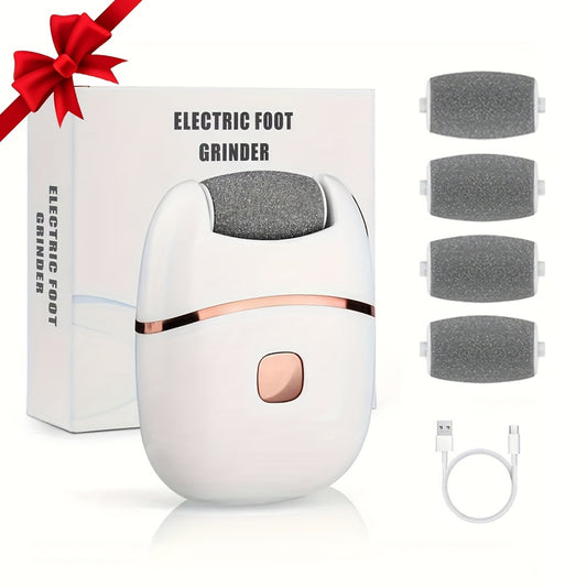 Rechargeable Electric Foot Grinder with 4 Spare Heads for Easy Exfoliation, Portable and Cordless with LED Lights.