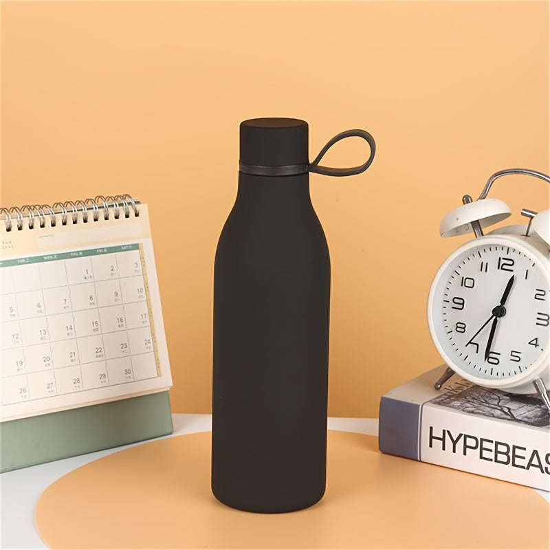 Stainless steel vacuum insulated water bottle with carrying handle, leak-proof design, and 500ml capacity, perfect for outdoor activities and gifts.