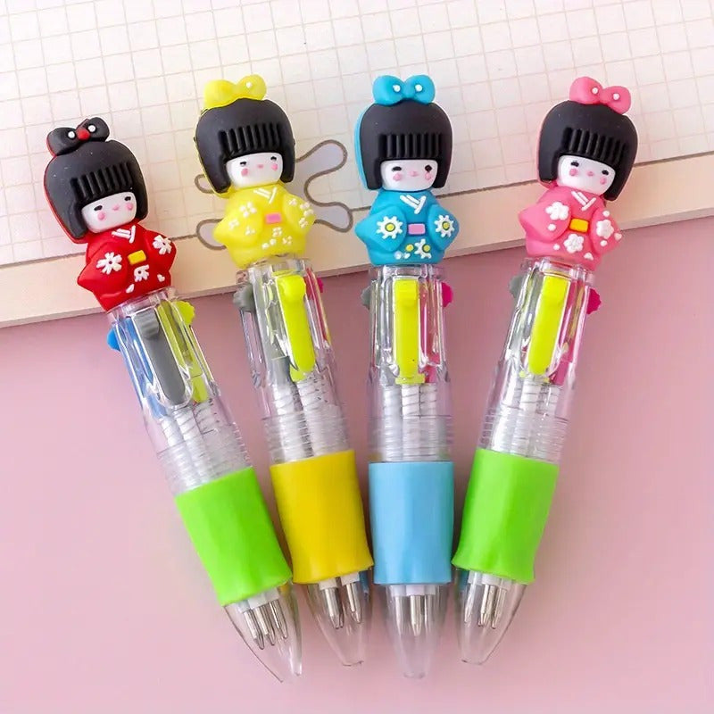 Pack of 12 cute retractable round ballpoint pens with medium tip, ergonomic design, PVC material, and various cute designs. Ideal for school and office supplies.