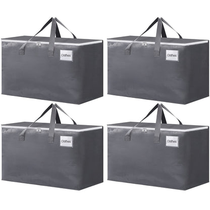 Set of 4 Sturdy Moving Boxes, Large 93L Grey Storage Tote Bags with Strong Handles, Foldable Rectangular Polypropylene Bags for Moving, Storage, and Travel, Waterproof with Flip-Top Closure, Convenient Under-Bed Storage