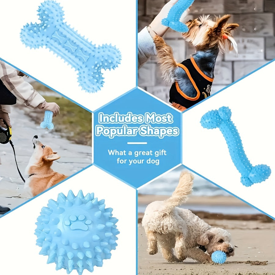 6 piece set of durable, non-toxic rubber chew toys for small dogs and puppies, perfect for teething and teeth cleaning.