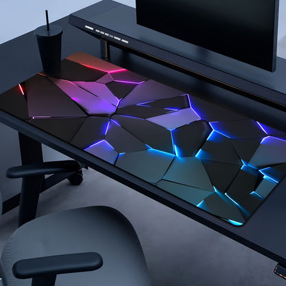 Stylish geometric gaming mouse pad with durable, waterproof, non-slip design. Ideal for gamers, offices, and study. Made of polyester material, no battery required.