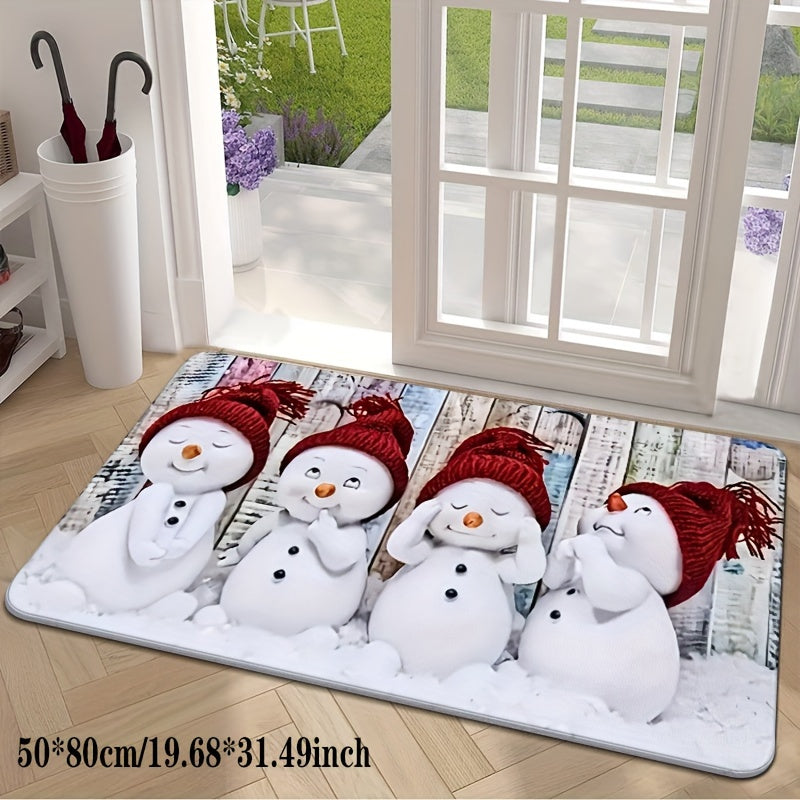 Adorable Christmas Snowman Kitchen Mat - Featuring Non-Slip, Stain-Resistant, and Absorbent Qualities - Ideal for Home Decor in Entryways, Bedrooms, and Bathrooms