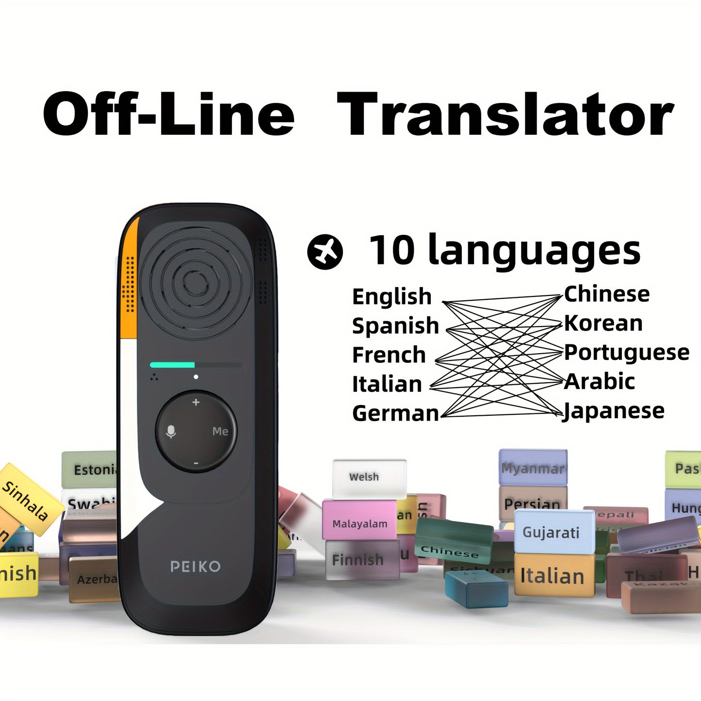 Peiko TR BOX01 Translation Device offers two-way translation in 75+ languages with 136 accents. It is wireless, rechargeable via Type-C, and supports offline use in 11 languages, making it