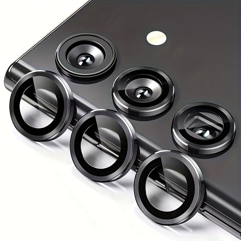 Camera protector rings for various Samsung devices in the A and S series, designed to protect camera lenses.